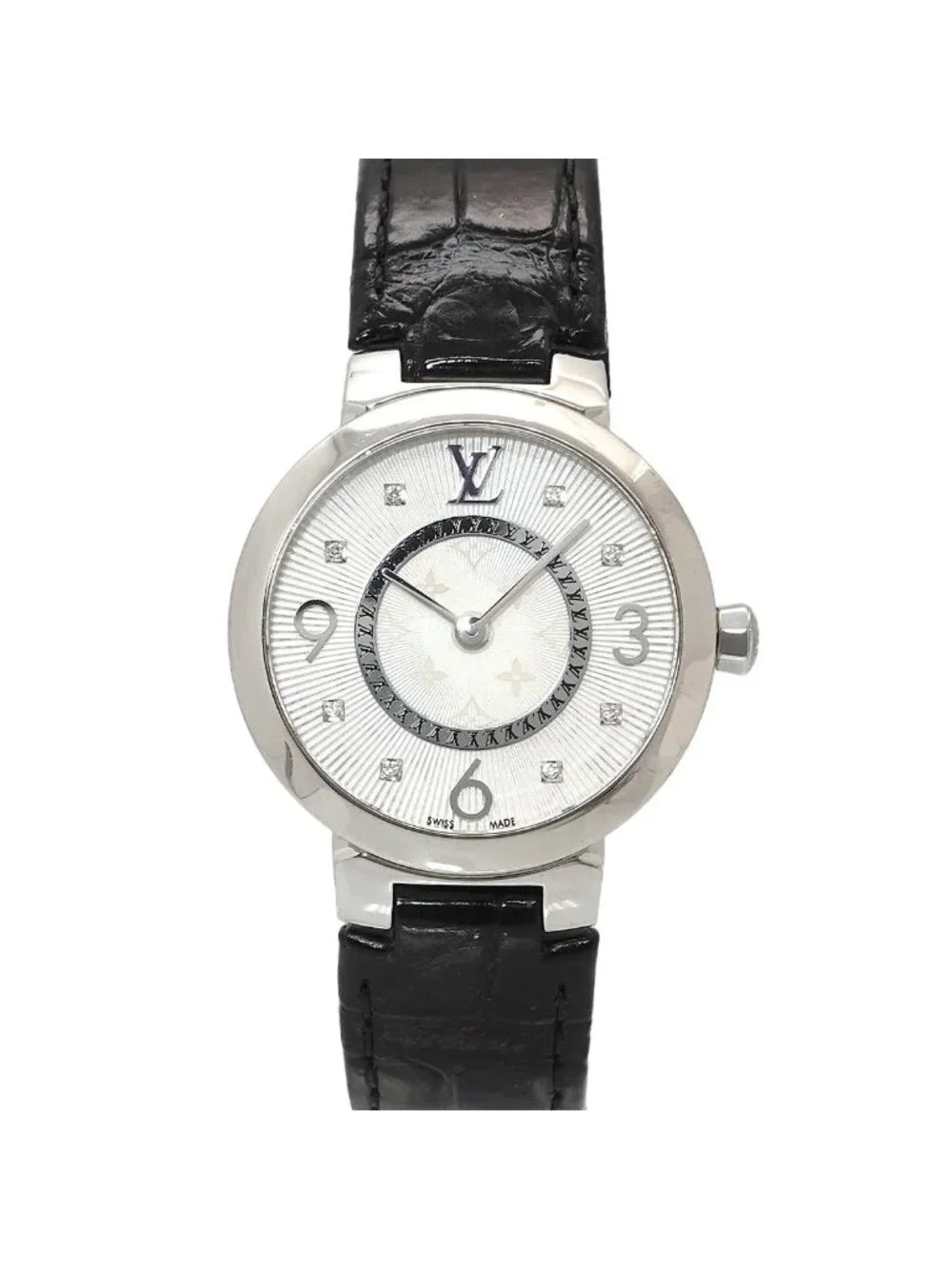 Louis Vuitton Tambour Watch Diamond Silver Quartz